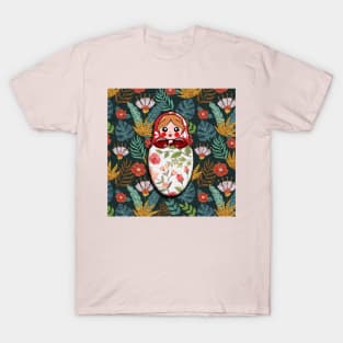Russian doll with blue flowers pattern T-Shirt